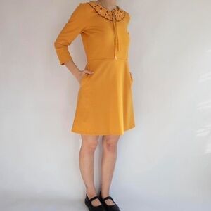 Harkel Mod Cloth Dress Women Size 6 Musturd Yellow Velvet Floral Vintage 70s S